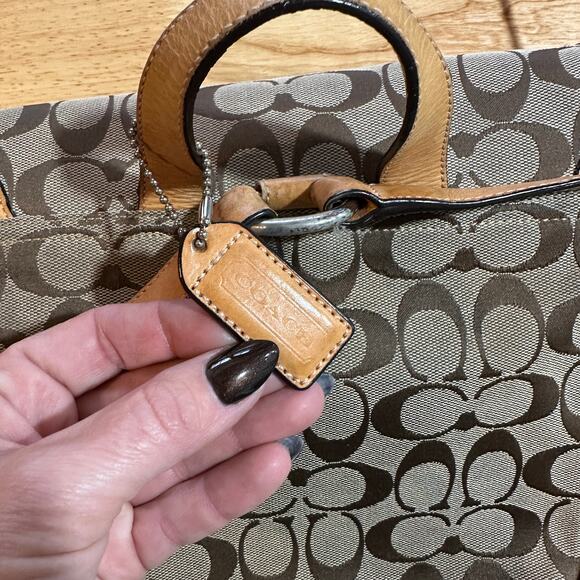 Coach Classic Signature Khaki Jacquard Vachetta Buckle Drawstring Backpack, EUC - Picture 7 of 8